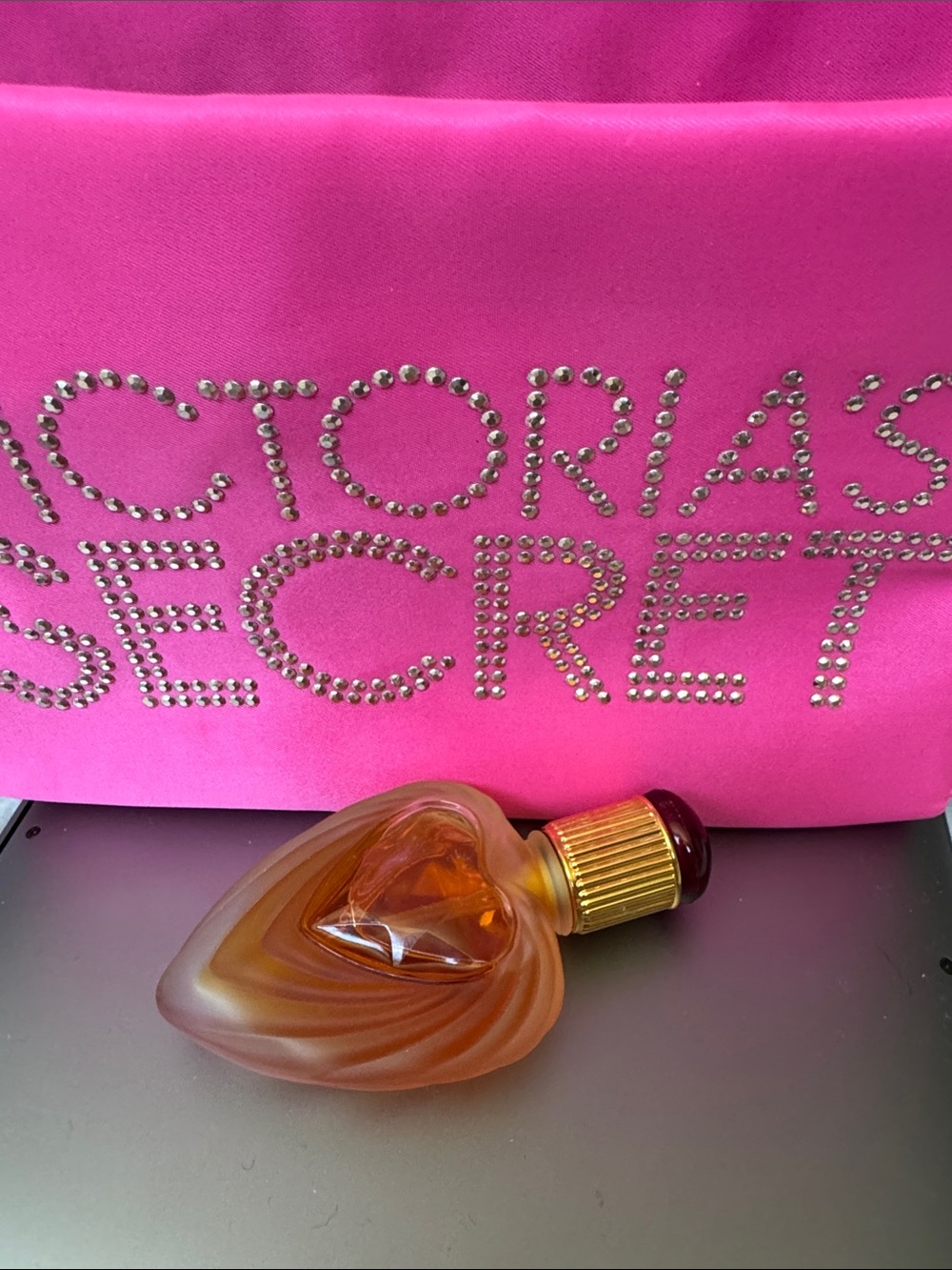Victoria's Secret Hot Pink Cosmetic Pouch with Studded Logo and Rupture perfume